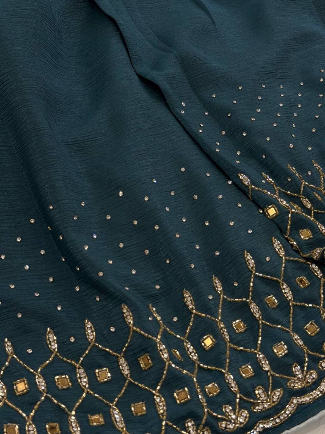 Teal Blue Georgette saree