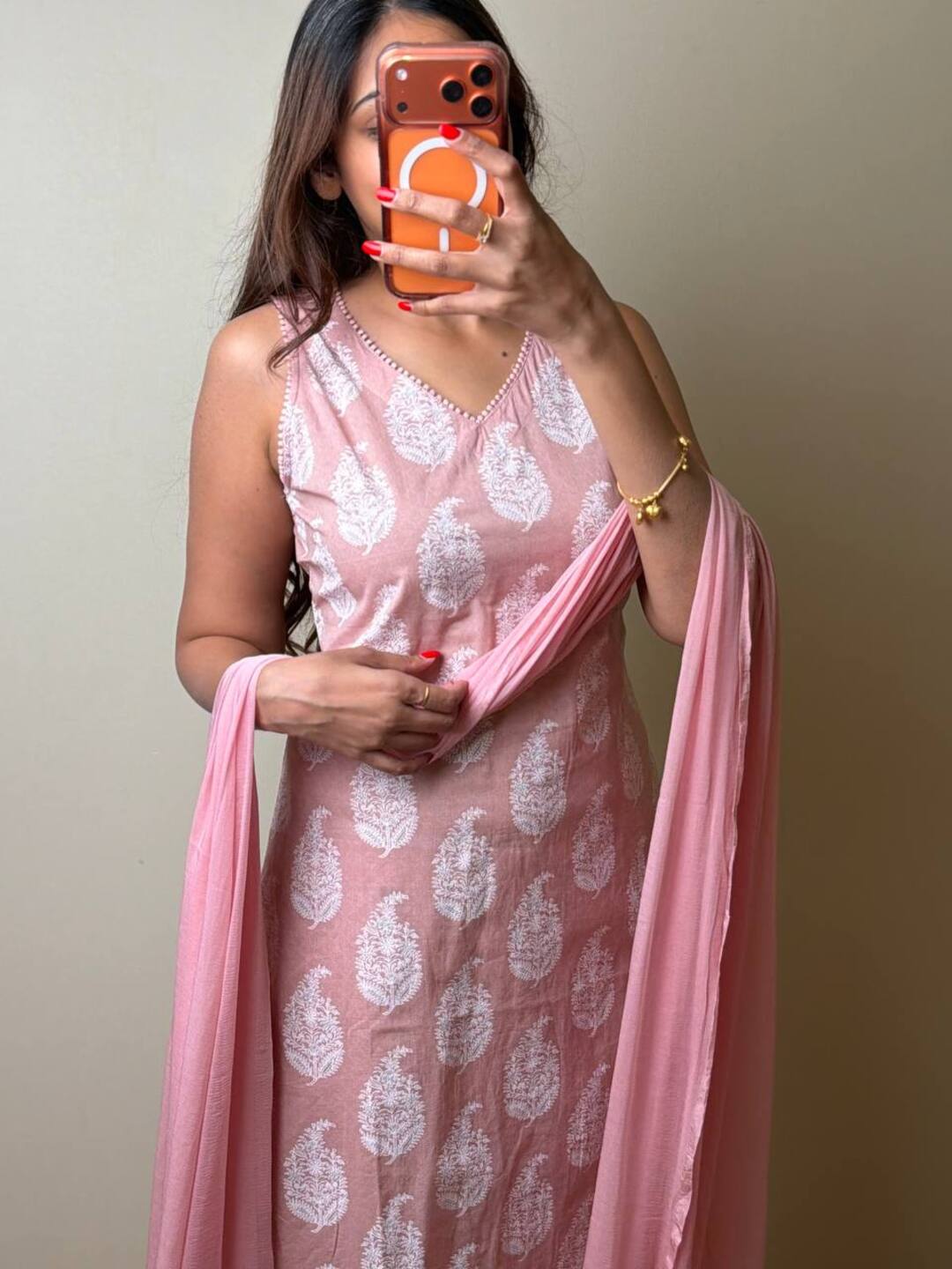 Baby Pink Straight Cut 3pc kurti Suit