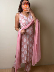 Baby Pink Straight Cut 3pc kurti Suit