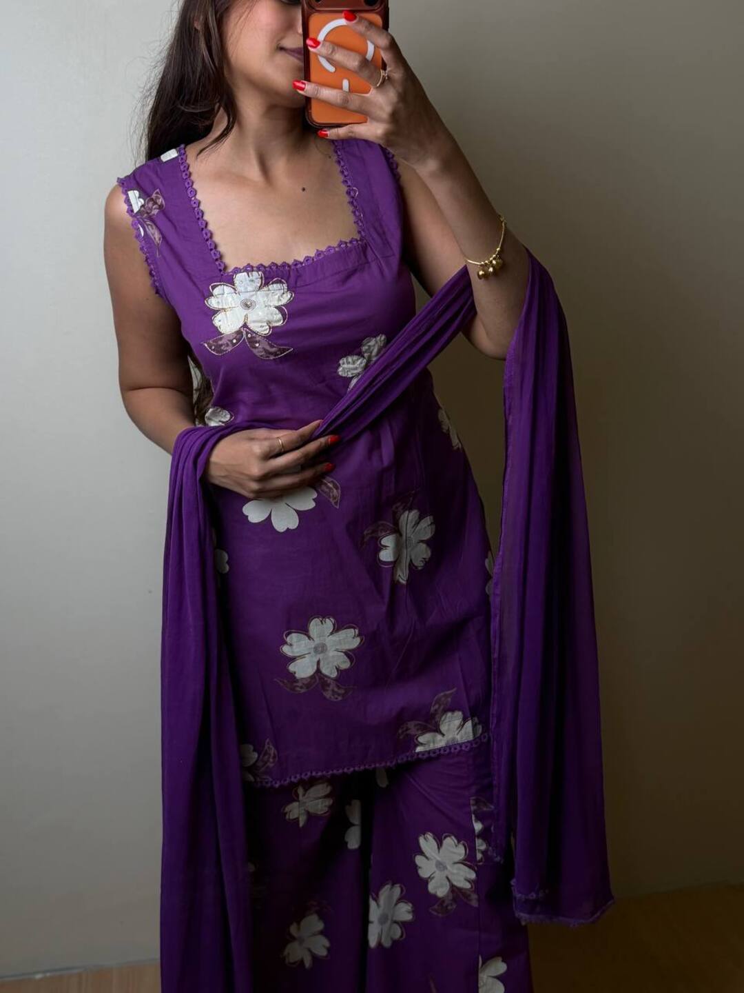 Violet Purple Straight Cut 3pc kurti Suit