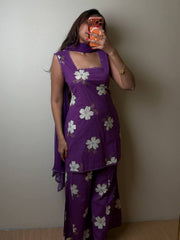 Violet Purple Straight Cut 3pc kurti Suit