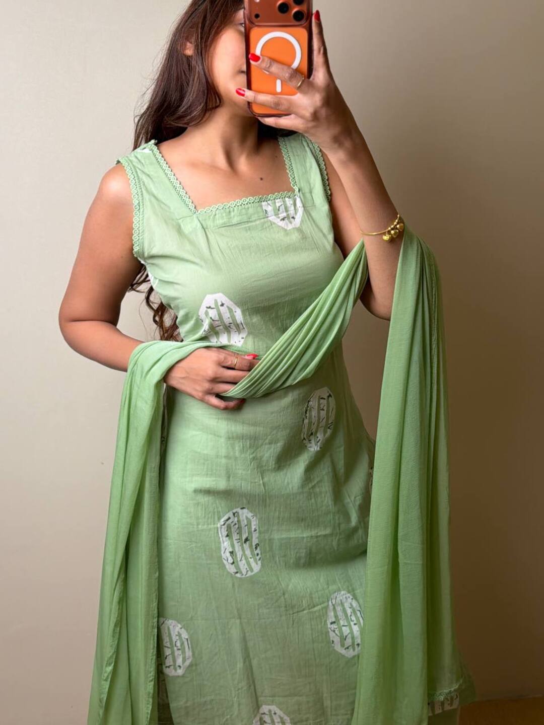 Sage Green Straight Cut 3pc kurti Suit