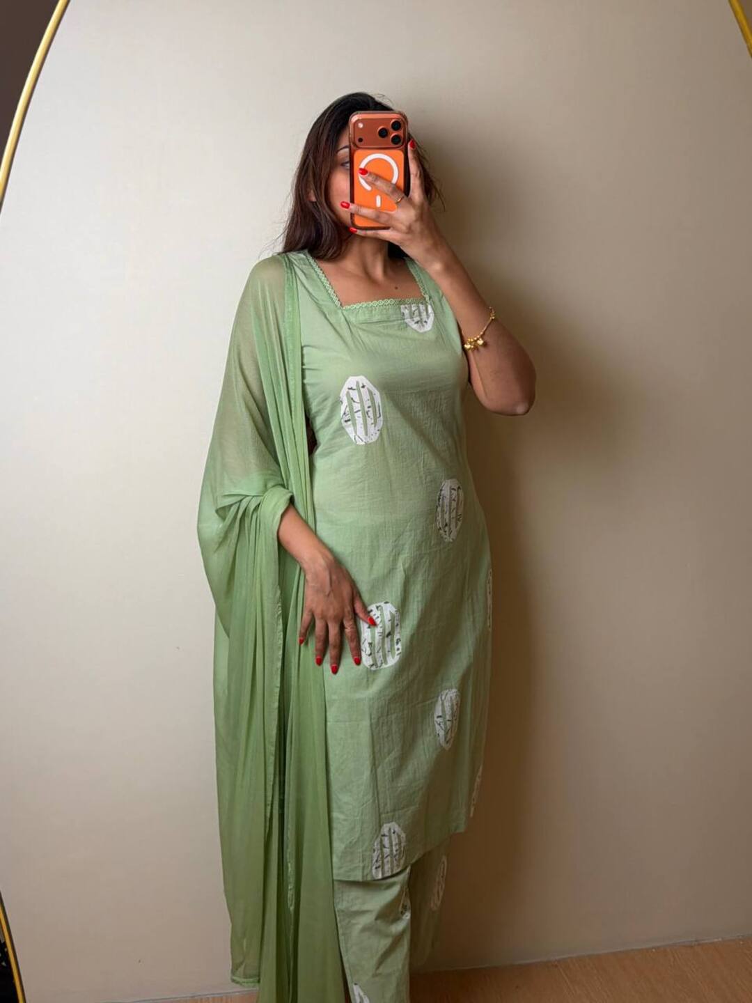 Sage Green Straight Cut 3pc kurti Suit