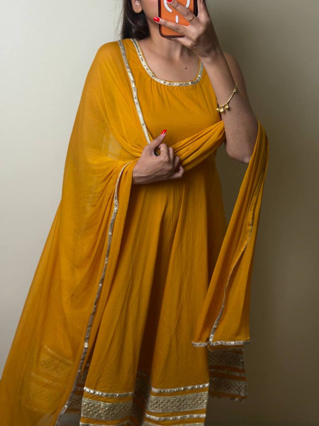 Mustard Yellow Soft Cotton Anarkali 3pcs Suit