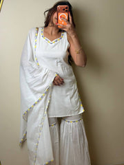 Off White sleeve short kurti with sharara pants