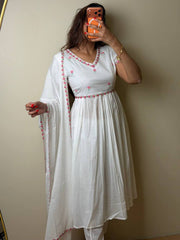Off White Soft Cotton Anarkali 3pcs Suit