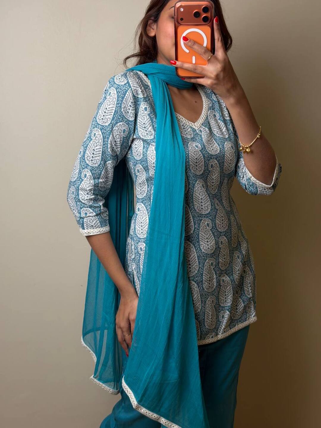 Baby Blue Straight Cut 3pc kurti Suit