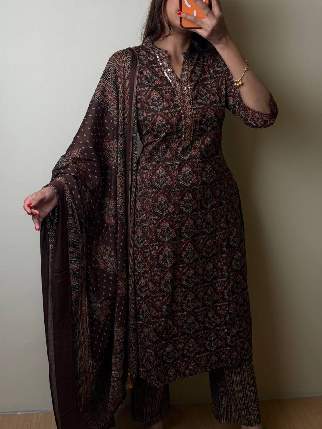 Brown Straight Cut 3pc kurti Suit