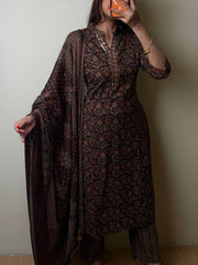 Brown Straight Cut 3pc kurti Suit