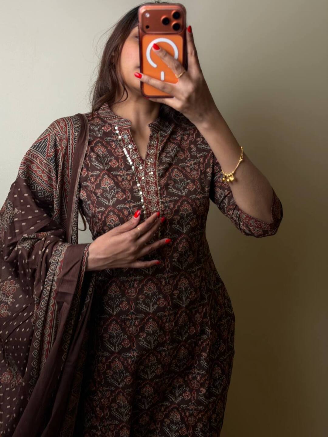 Brown Straight Cut 3pc kurti Suit