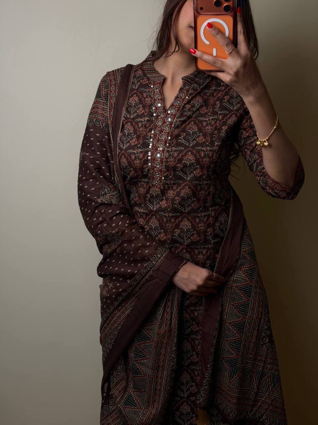 Brown Straight Cut 3pc kurti Suit