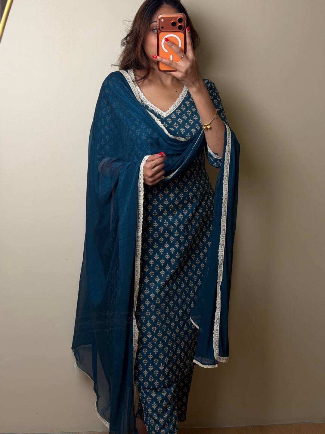 Teal Blue Straight Cut 3pc kurti Suit