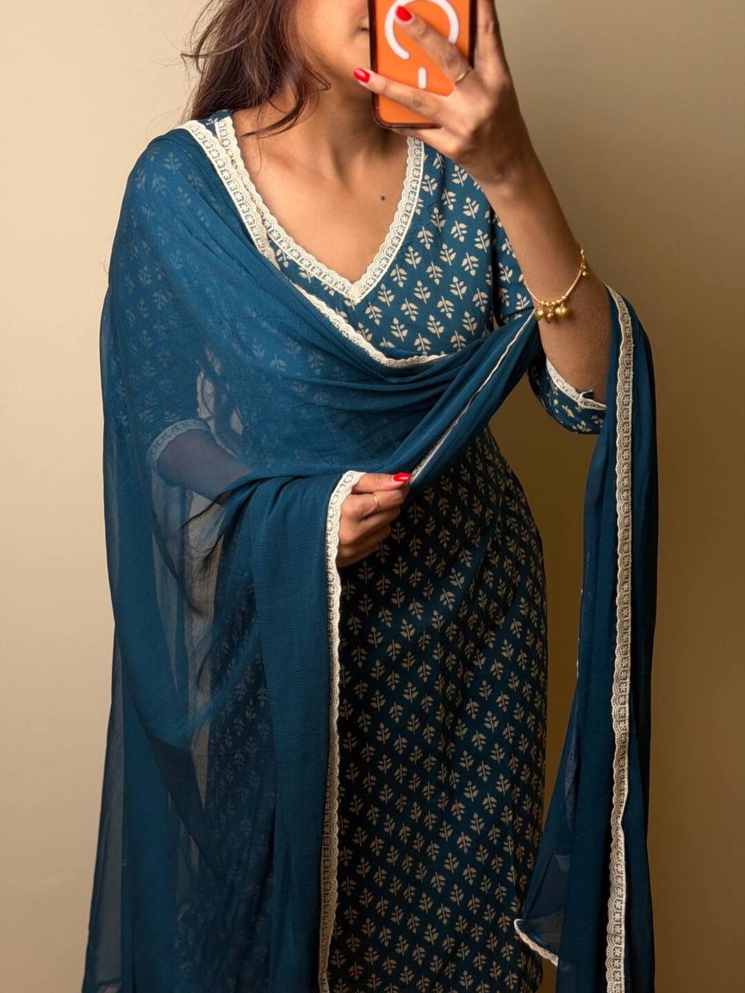 Teal Blue Straight Cut 3pc kurti Suit