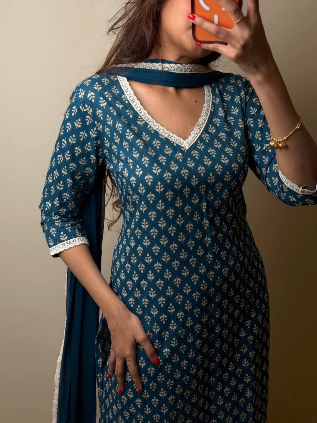 Teal Blue Straight Cut 3pc kurti Suit
