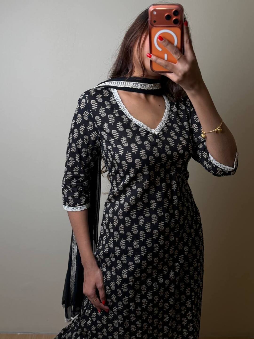 Black Straight Cut 3pc kurti Suit