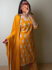 Mustard    Yellow Straight Cut 3pc kurti Suit