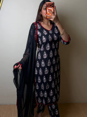 Black Straight Cut 3pc kurti Suit