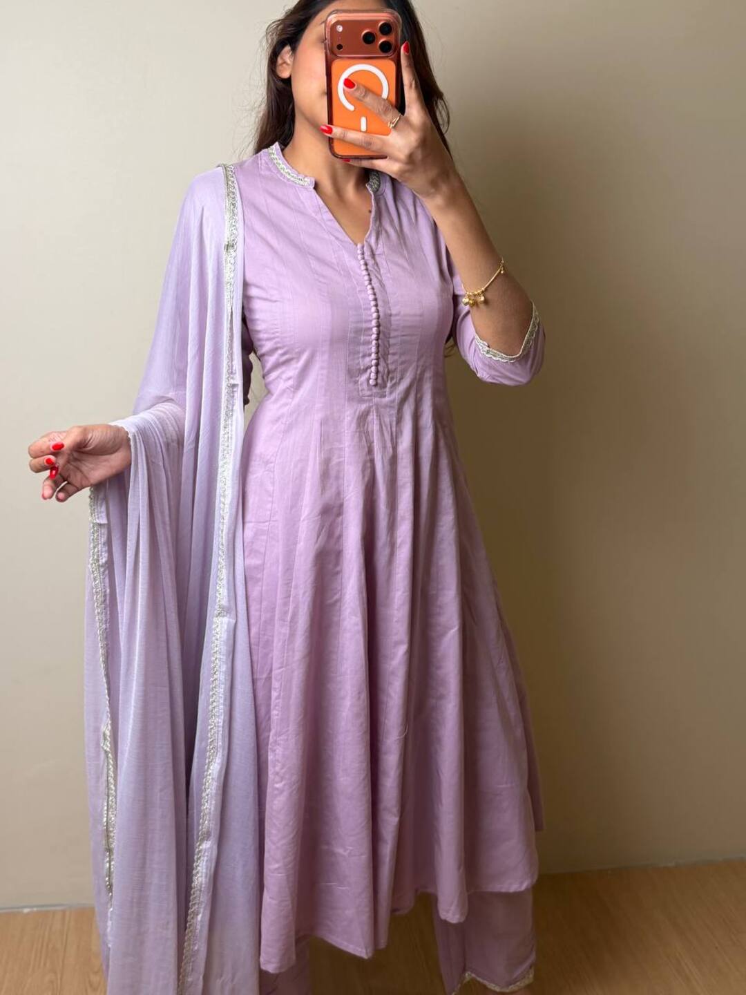 Lavender Purple Soft Cotton Anarkali 3pcs Suit