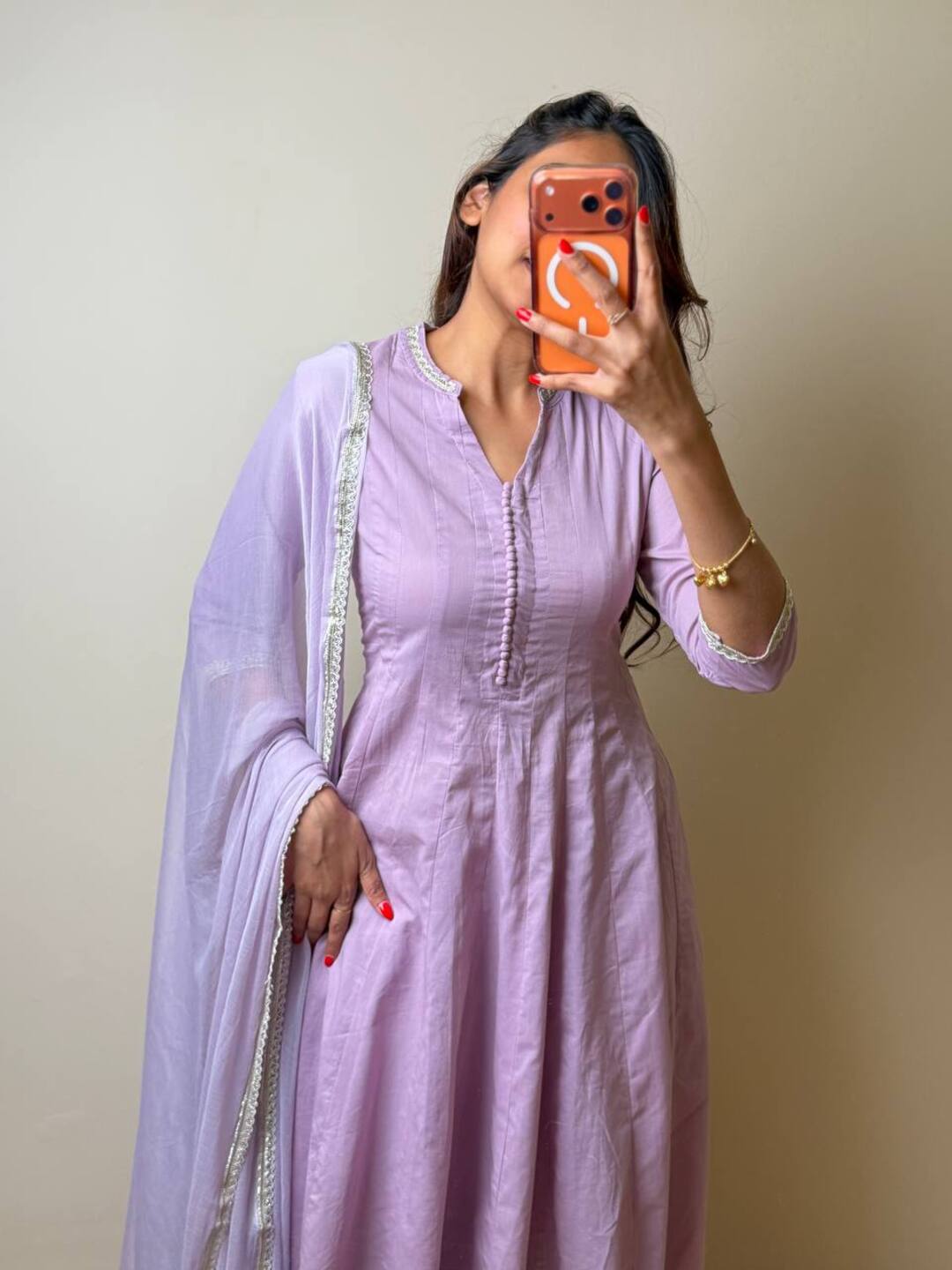 Lavender Purple Soft Cotton Anarkali 3pcs Suit