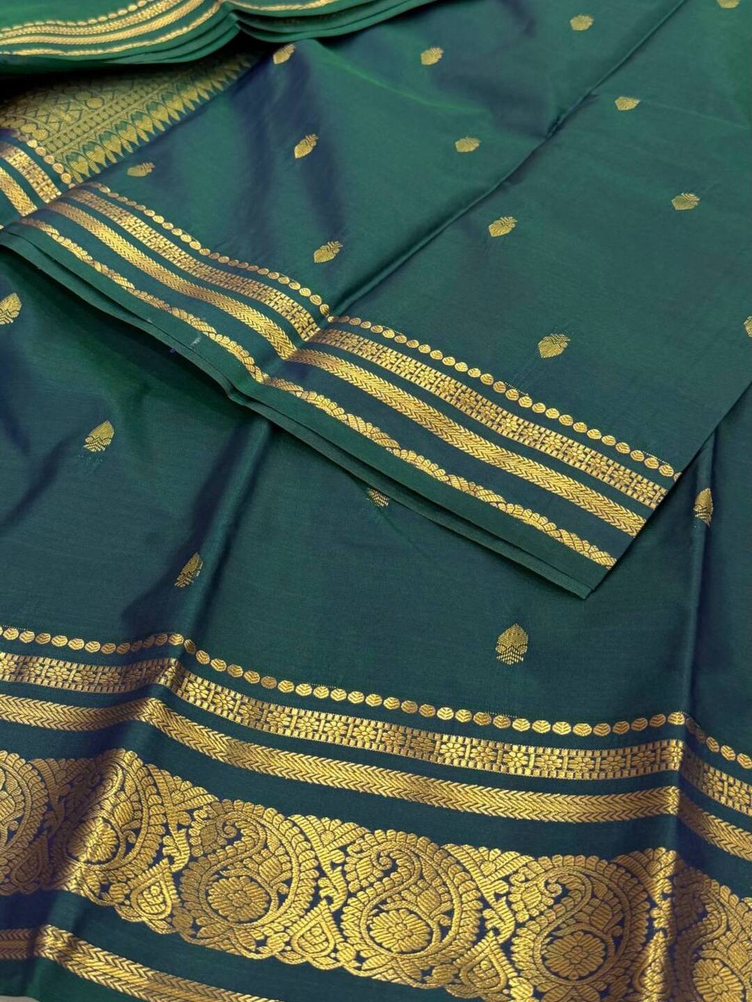 Peacock Green Semi Kanchi Silk Saree