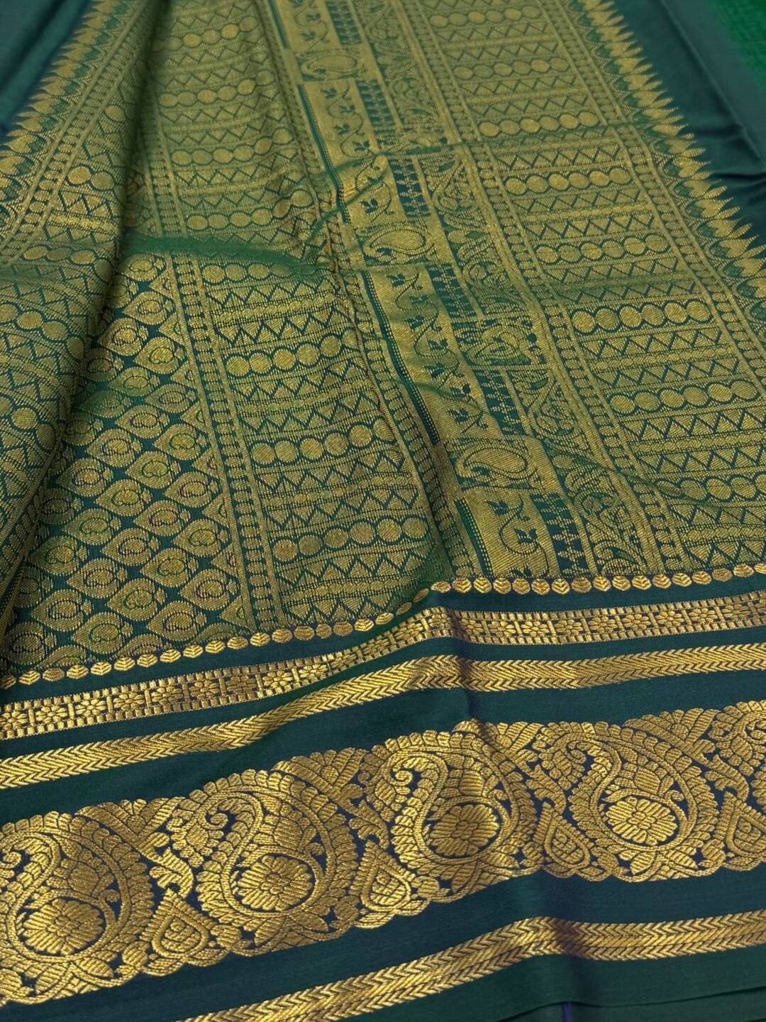 Peacock Green Semi Kanchi Silk Saree