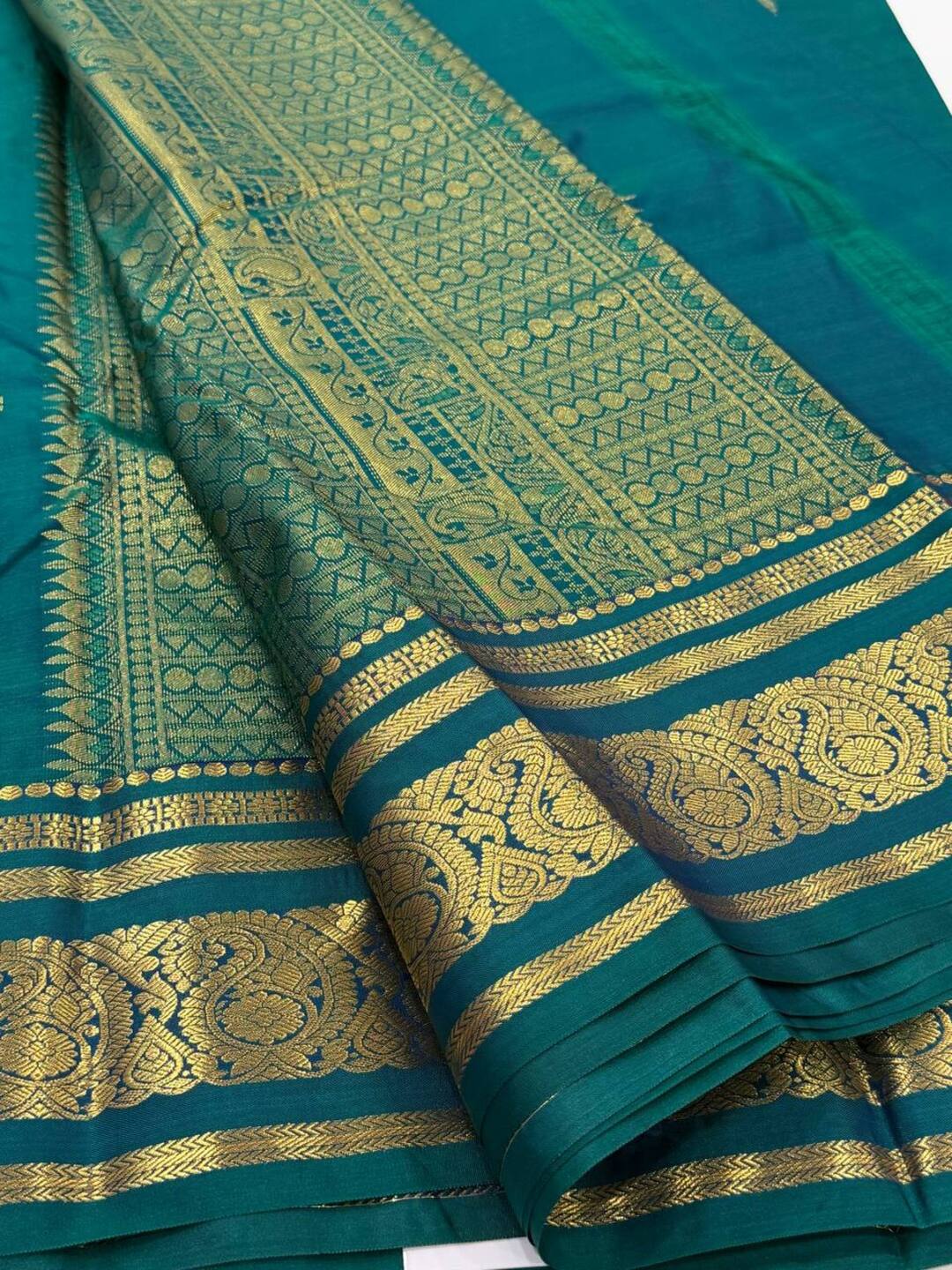 Peacock Blue Semi Kanchi Silk Saree