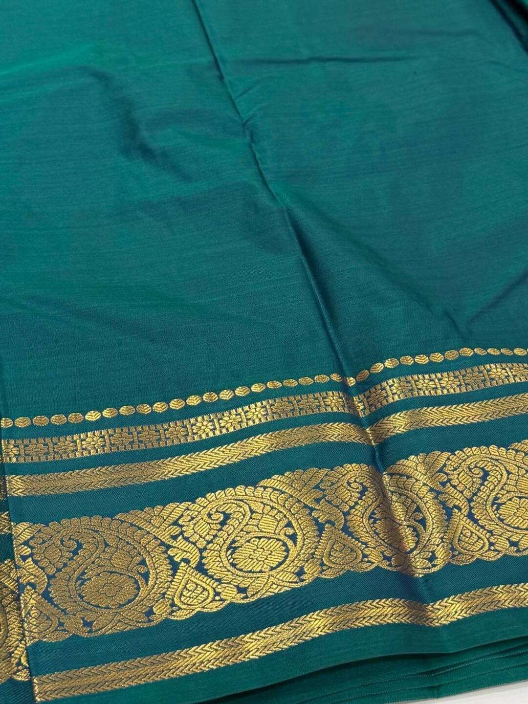 Peacock Blue Semi Kanchi Silk Saree