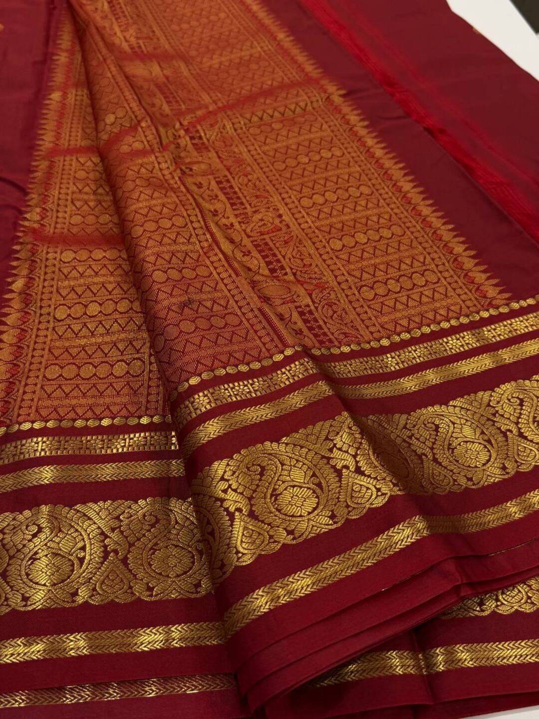 Burnt Orange Semi Kanchi Silk Saree