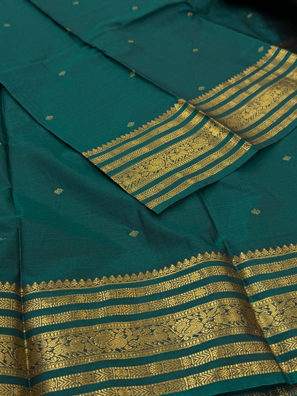 Peacock Green Semi Kanchi Silk Saree