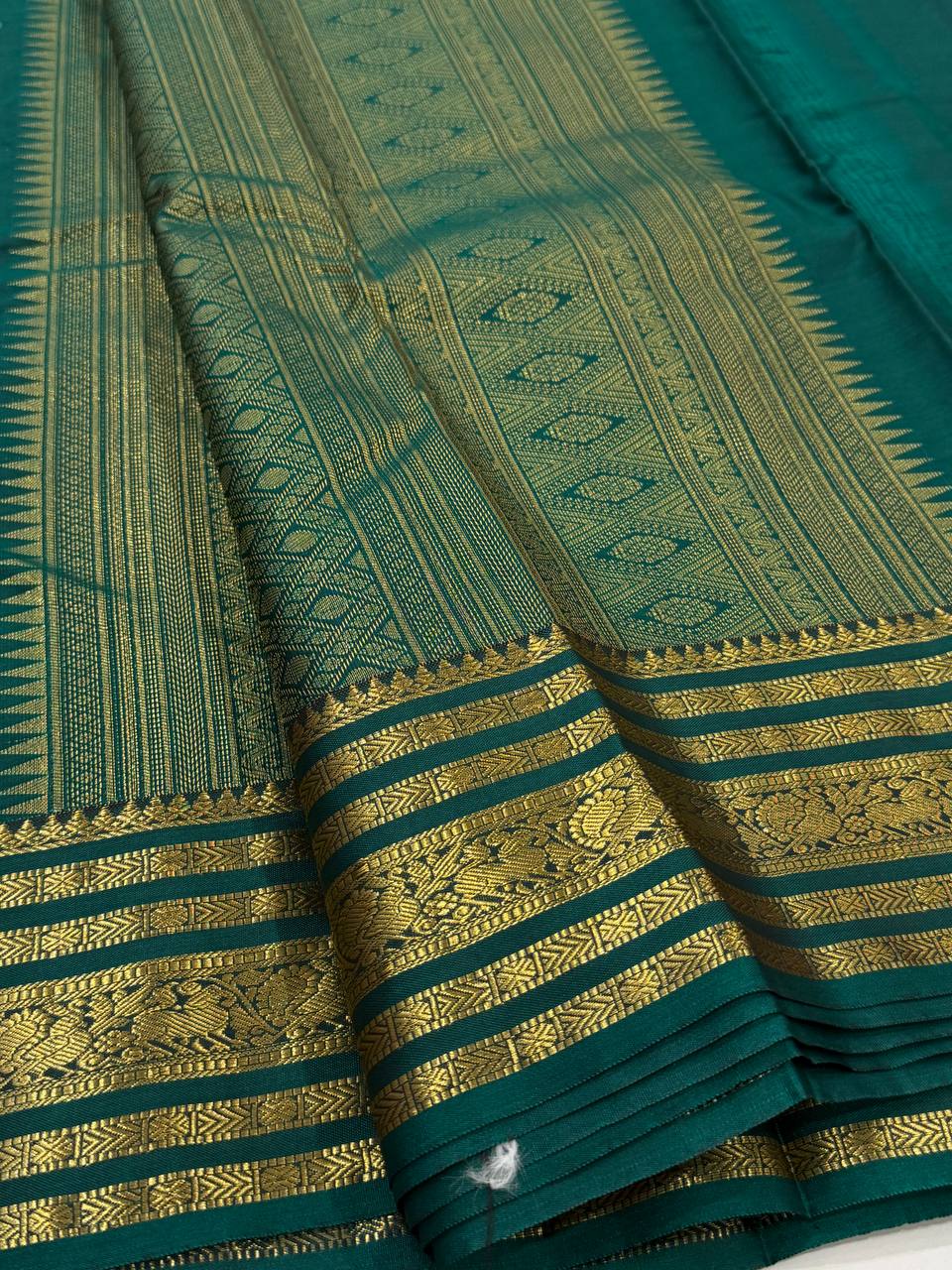 Peacock Green Semi Kanchi Silk Saree