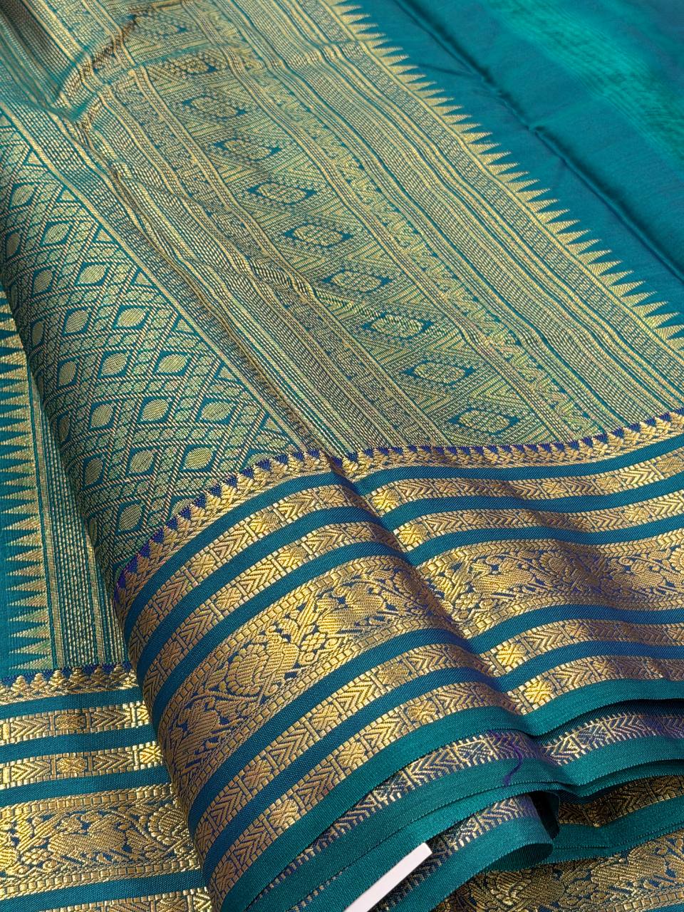Peacock Blue Semi Kanchi Silk Saree