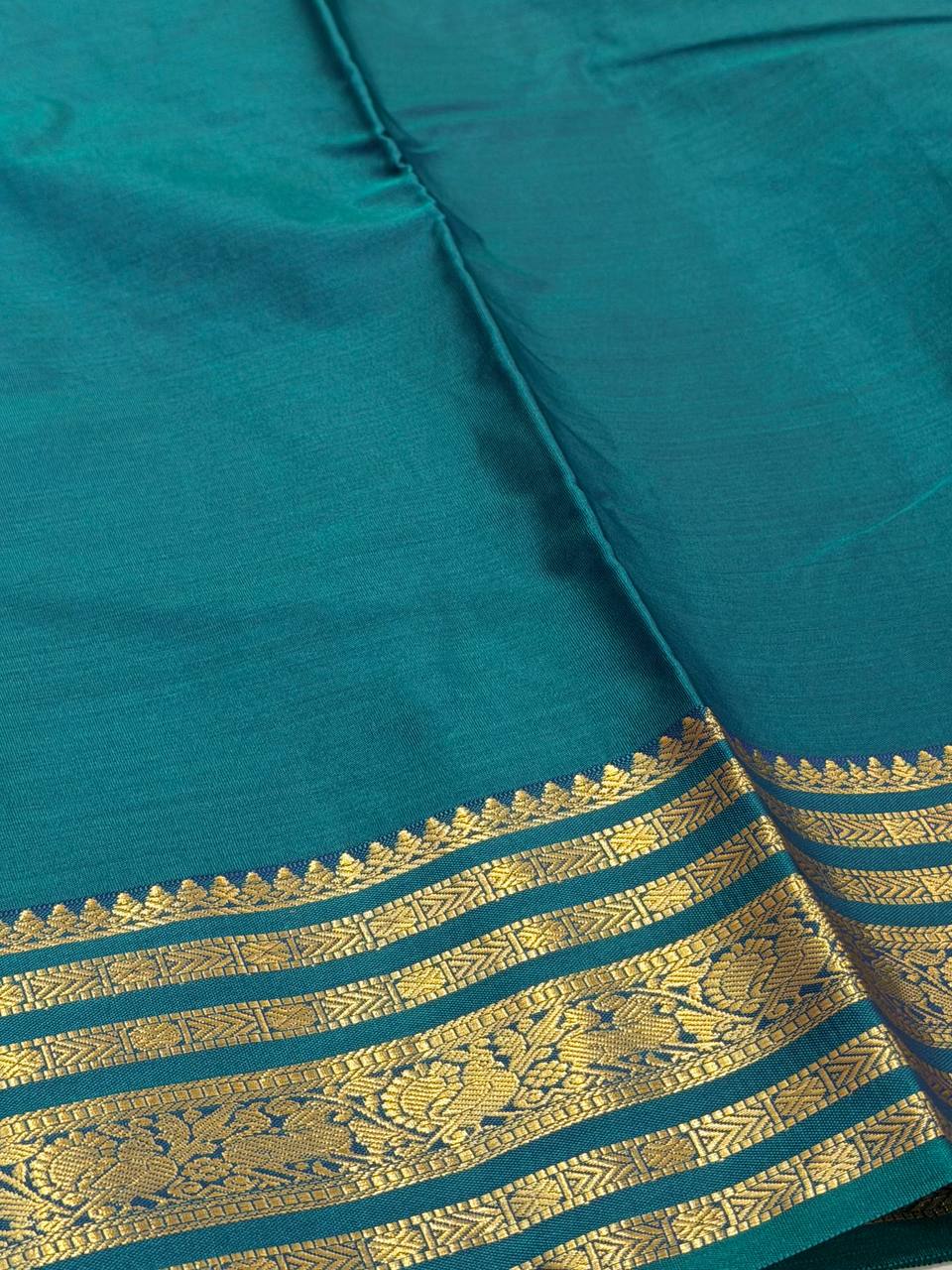 Peacock Blue Semi Kanchi Silk Saree
