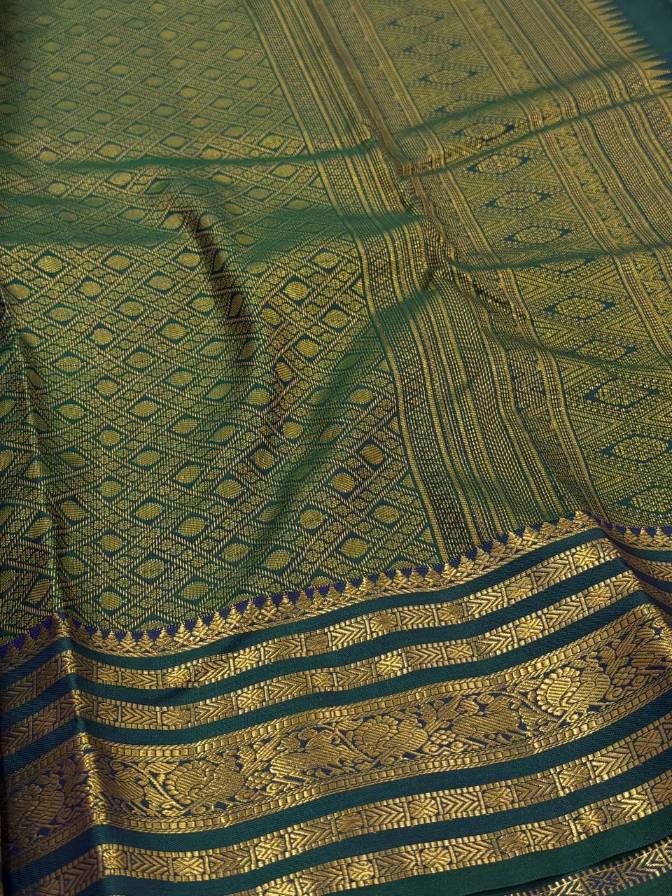 Teal Blue Semi Kanchi Silk Saree