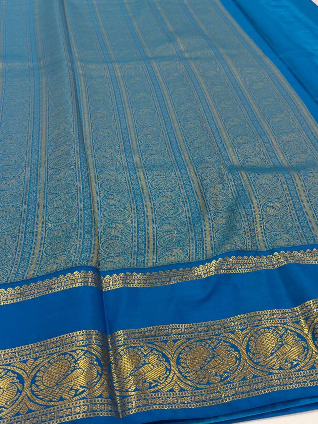 Navy Blue Semi Kanchi Silk Saree