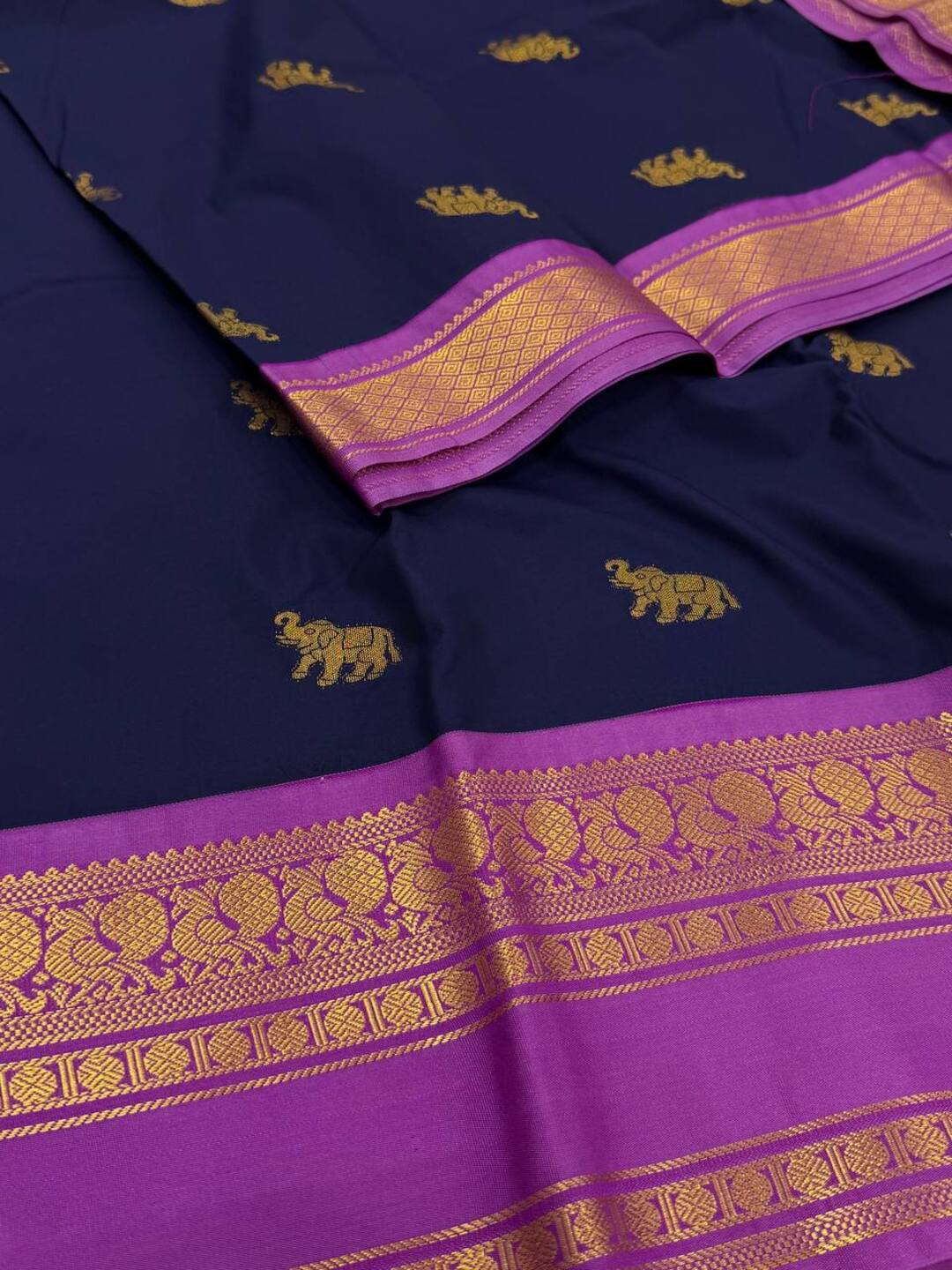 Dark Blue Semi Kanchi Silk Saree