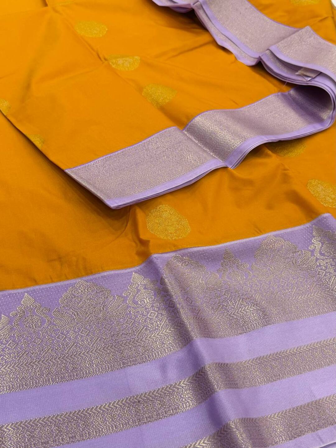 Mustard Yellow Semi Kanchi Silk Saree