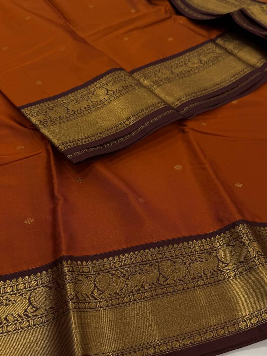 Burnt Orange Semi Kanchi Silk Saree