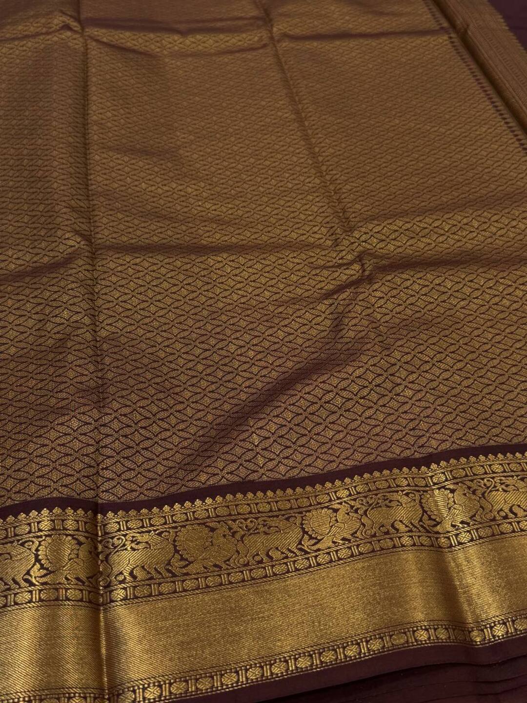 Burnt Orange Semi Kanchi Silk Saree