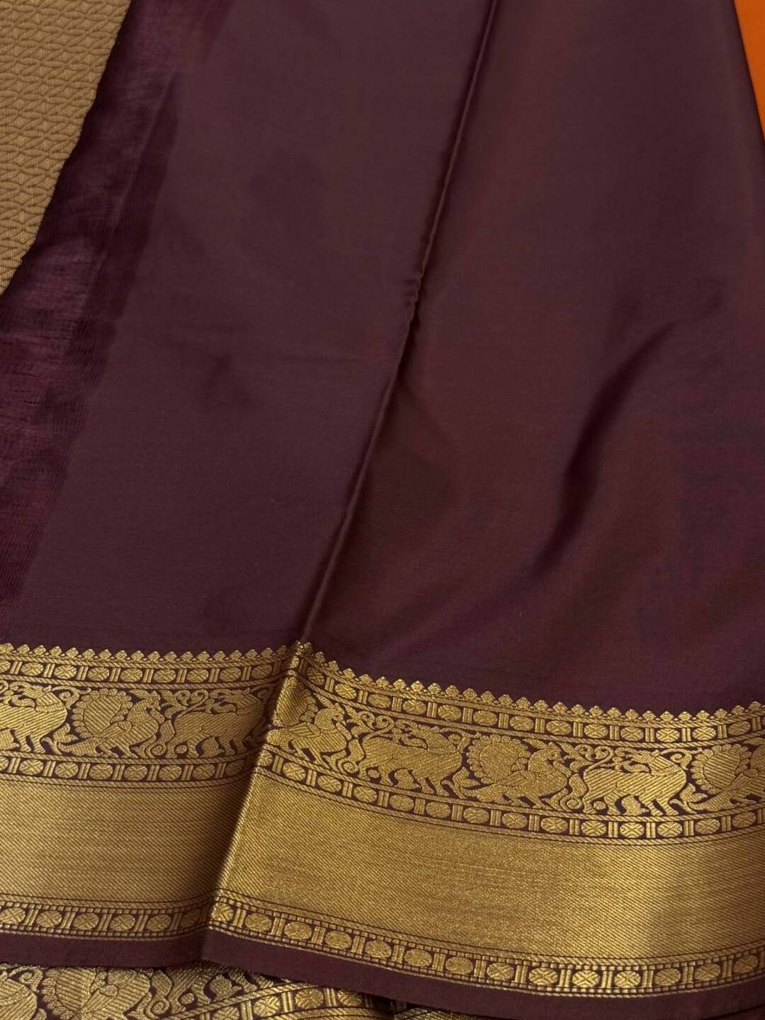 Burnt Orange Semi Kanchi Silk Saree