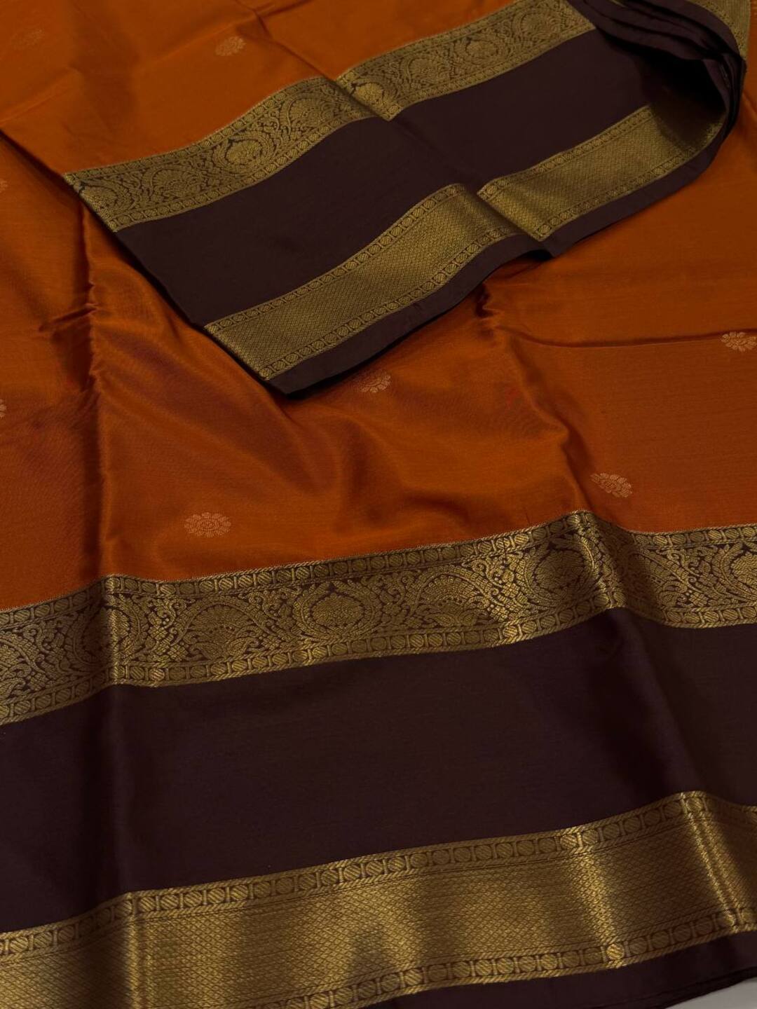 Burnt Orange Semi Kanchi Silk Saree