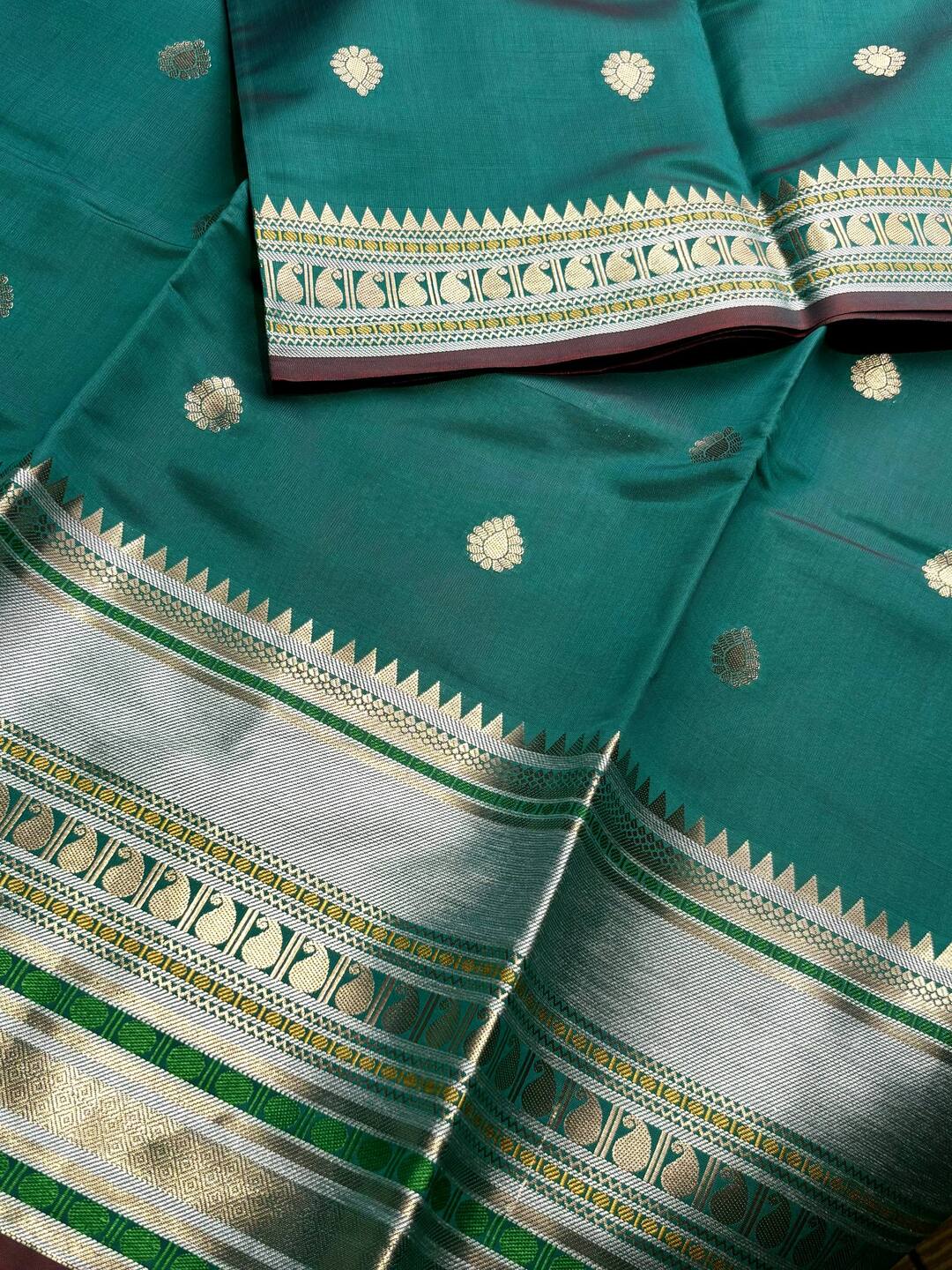 Deep Turquoise Banaras Cotton Silk Saree