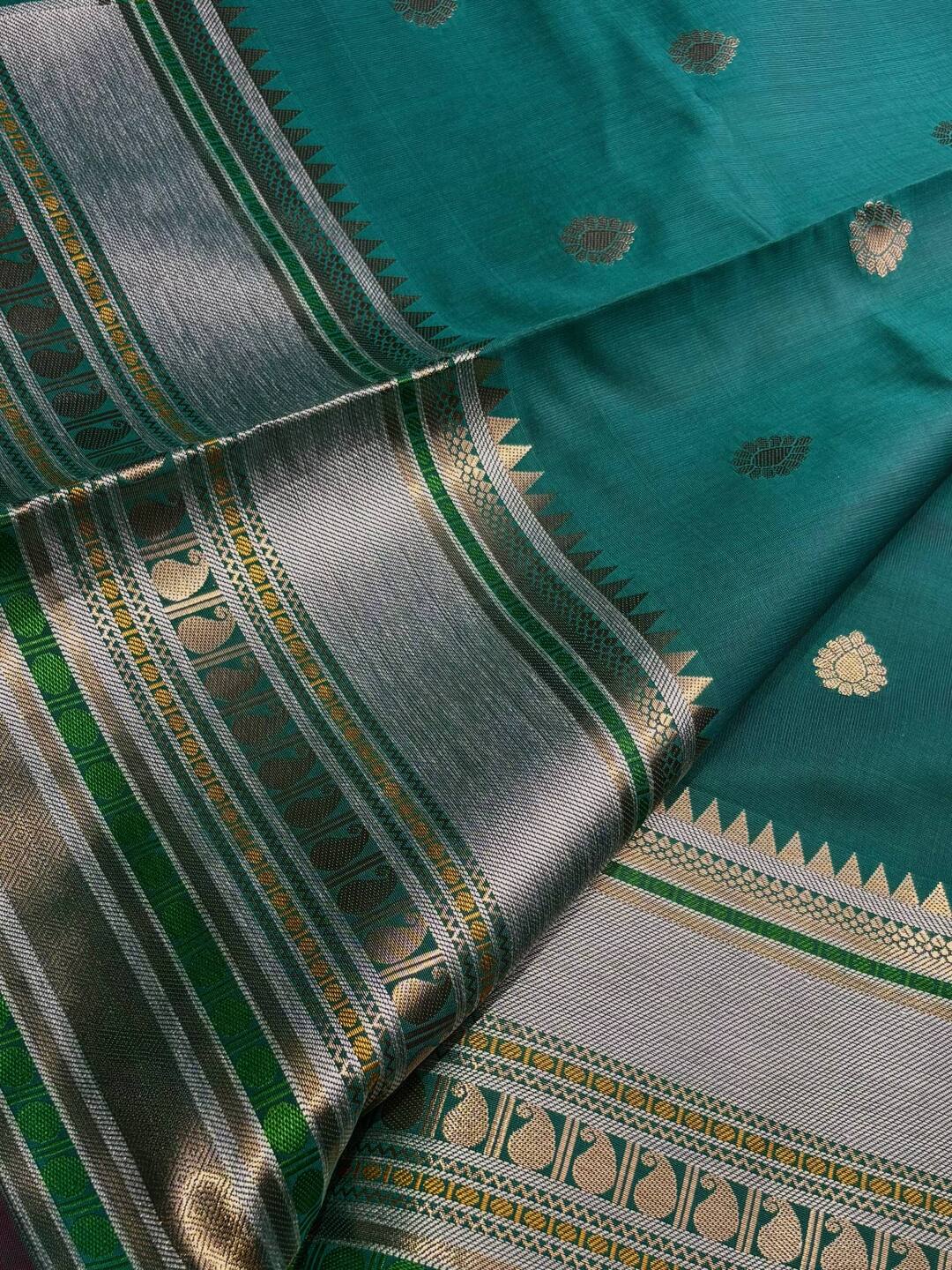 Deep Turquoise Banaras Cotton Silk Saree