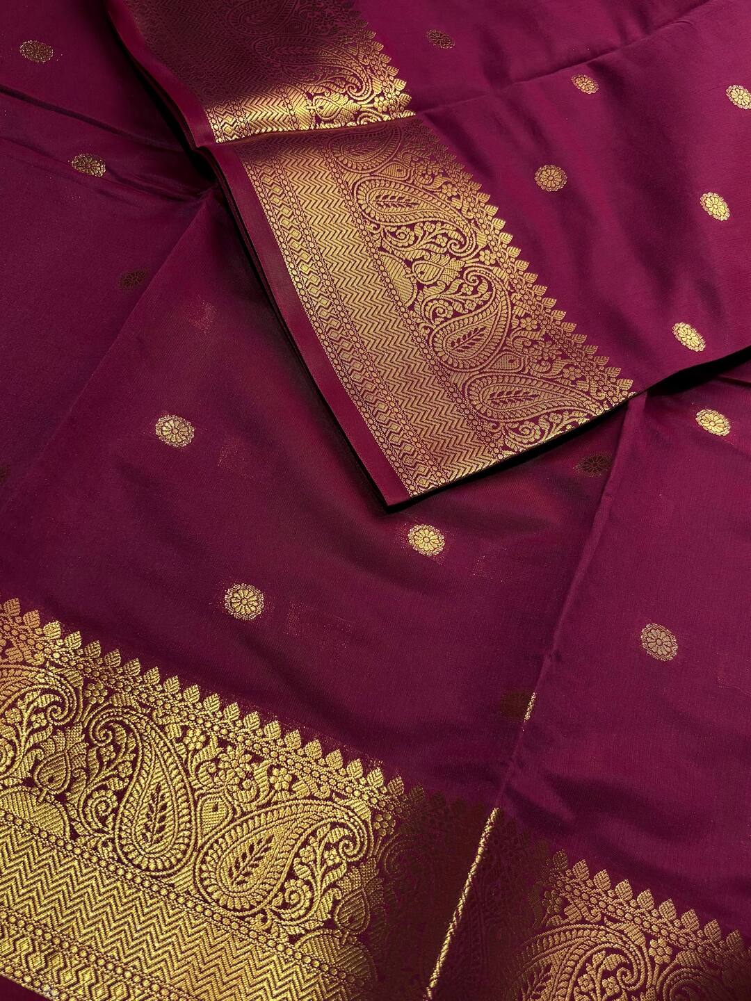 Burgundy Cotton Silk Saree
