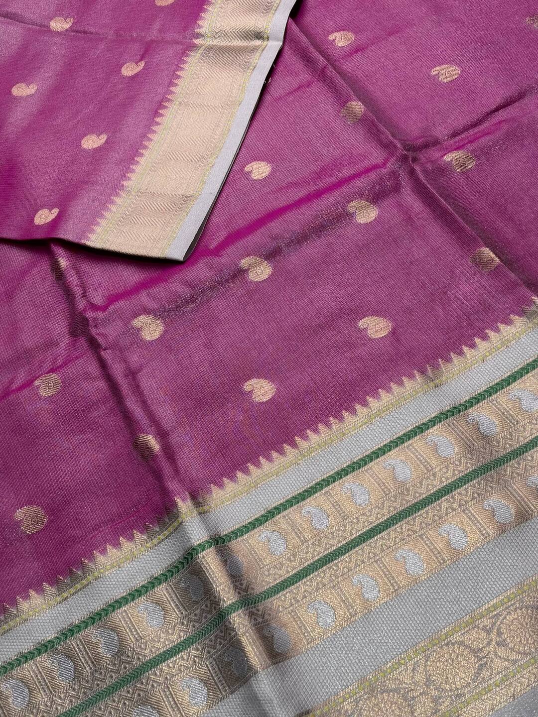 Baby Pink Banaras Cotton Silk Saree