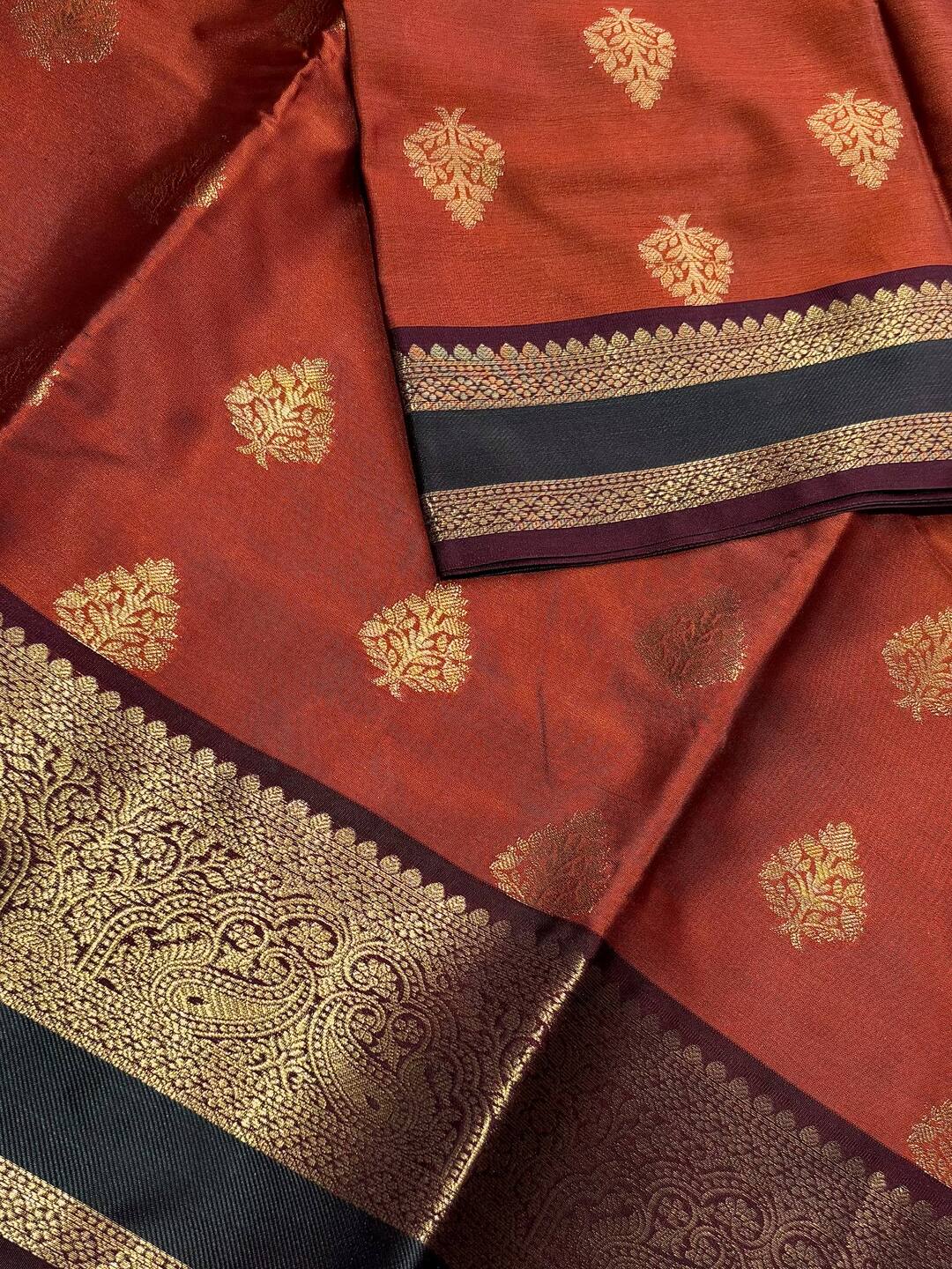 Burnt Orange Cotton Silk Saree