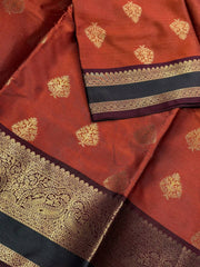 Burnt Orange Cotton Silk Saree