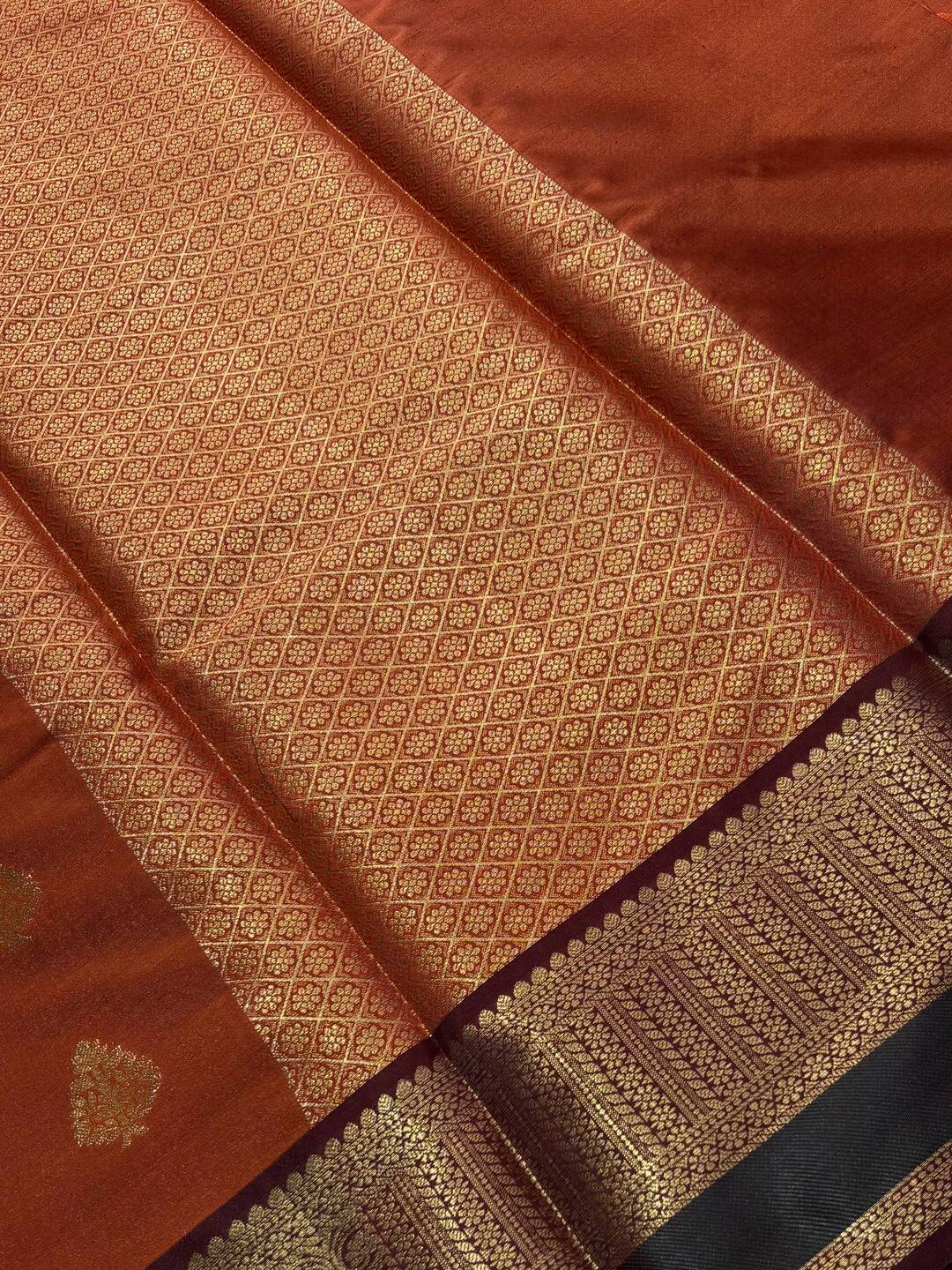 Burnt Orange Cotton Silk Saree