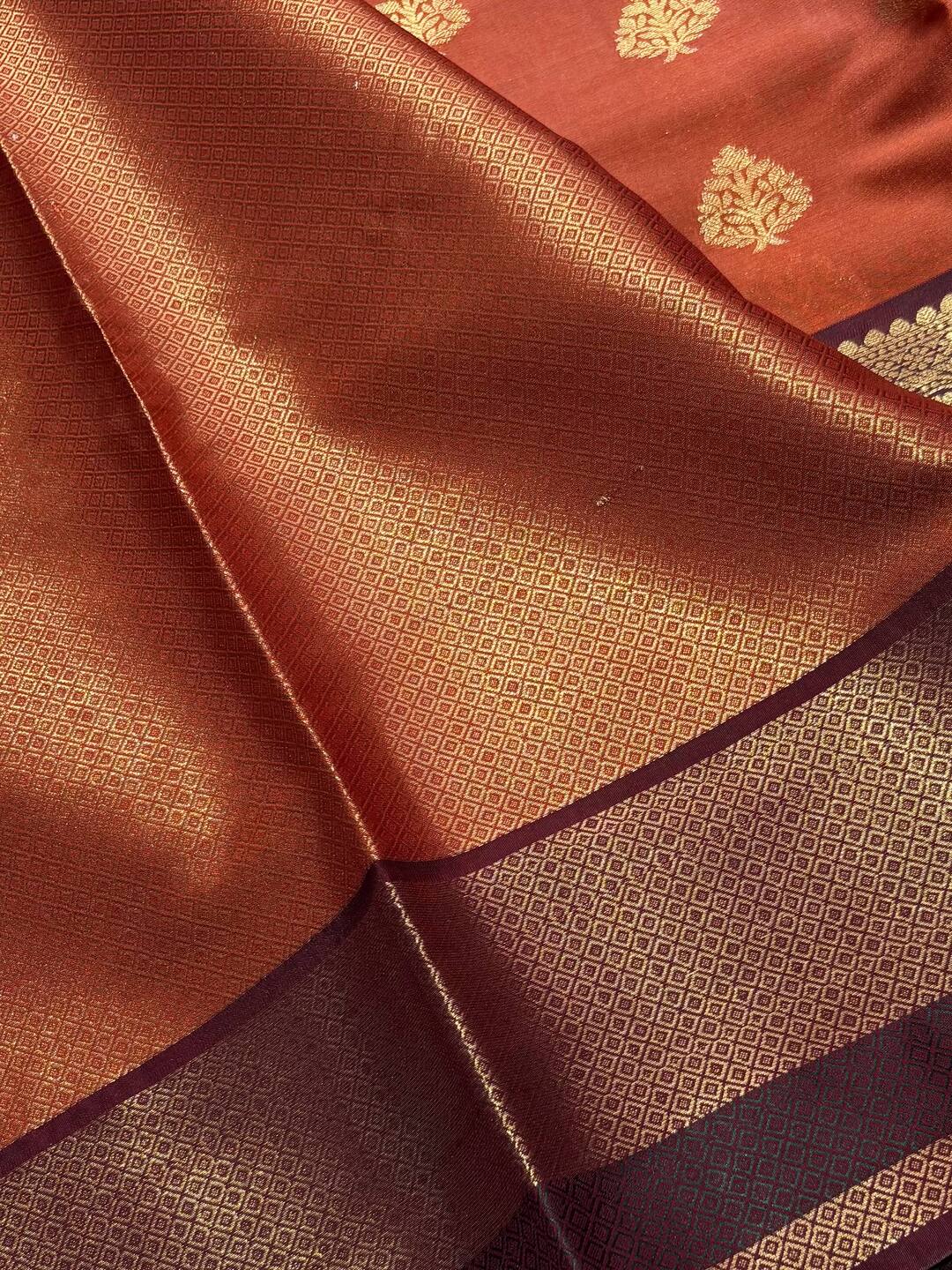 Burnt Orange Cotton Silk Saree