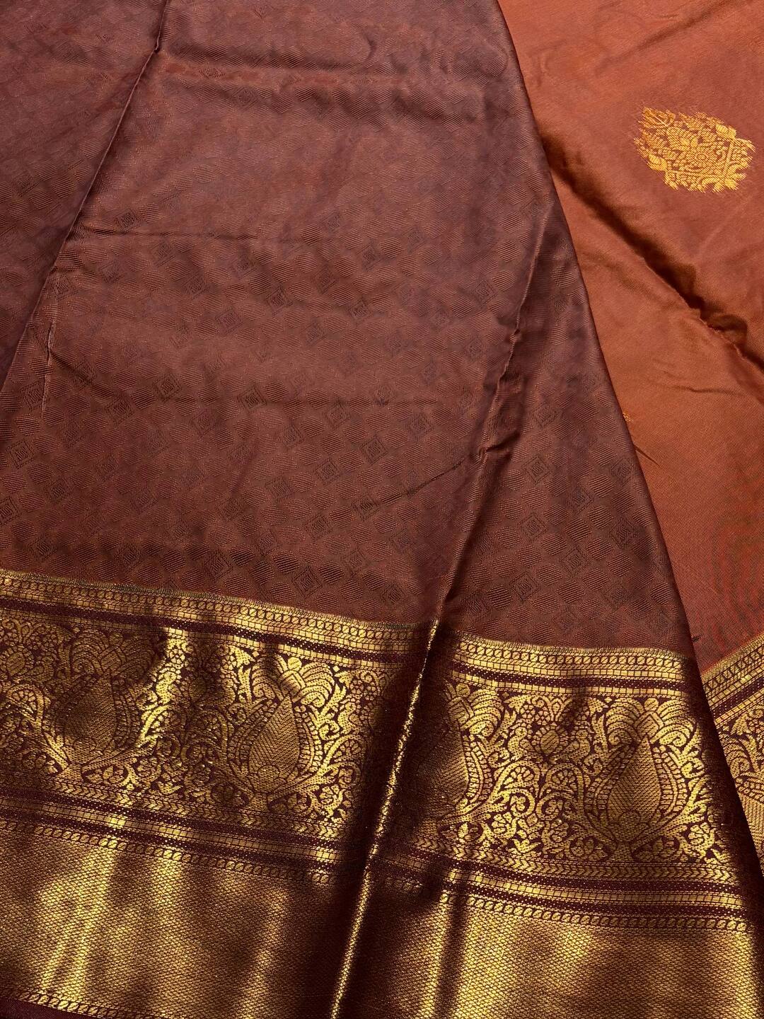 Burnt Orange Cotton Silk Saree