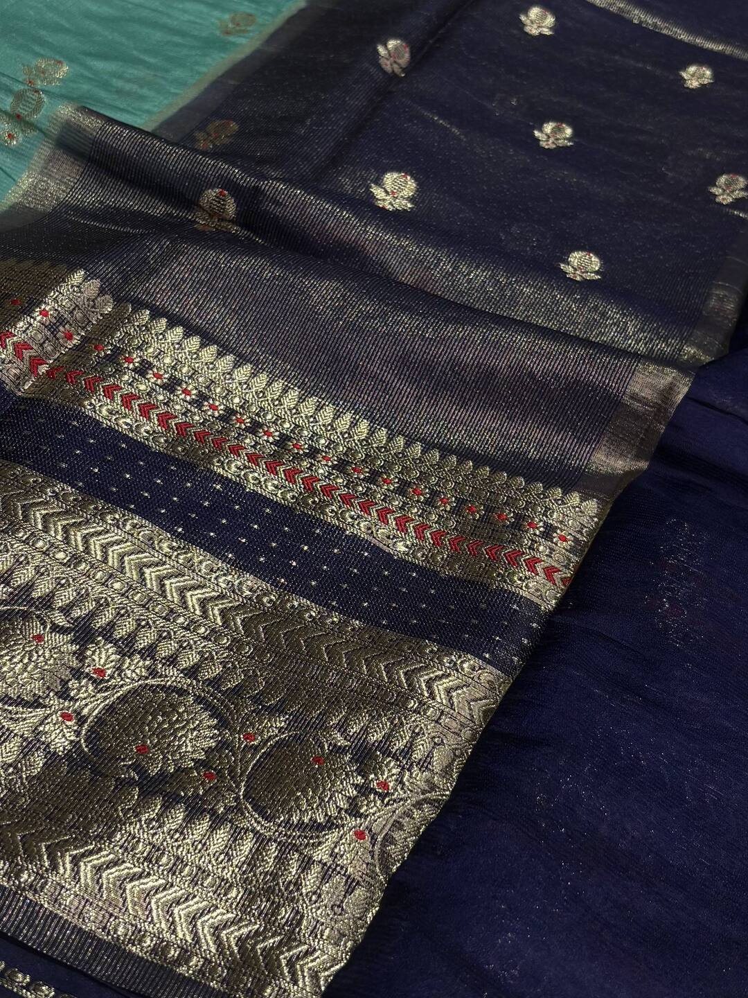 Turquoise Blue Banaras Cotton Silk Saree